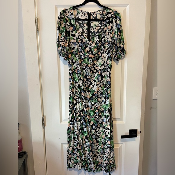 H&M Dresses Hm Floral Puff Sleeve Midi Dress Poshmark